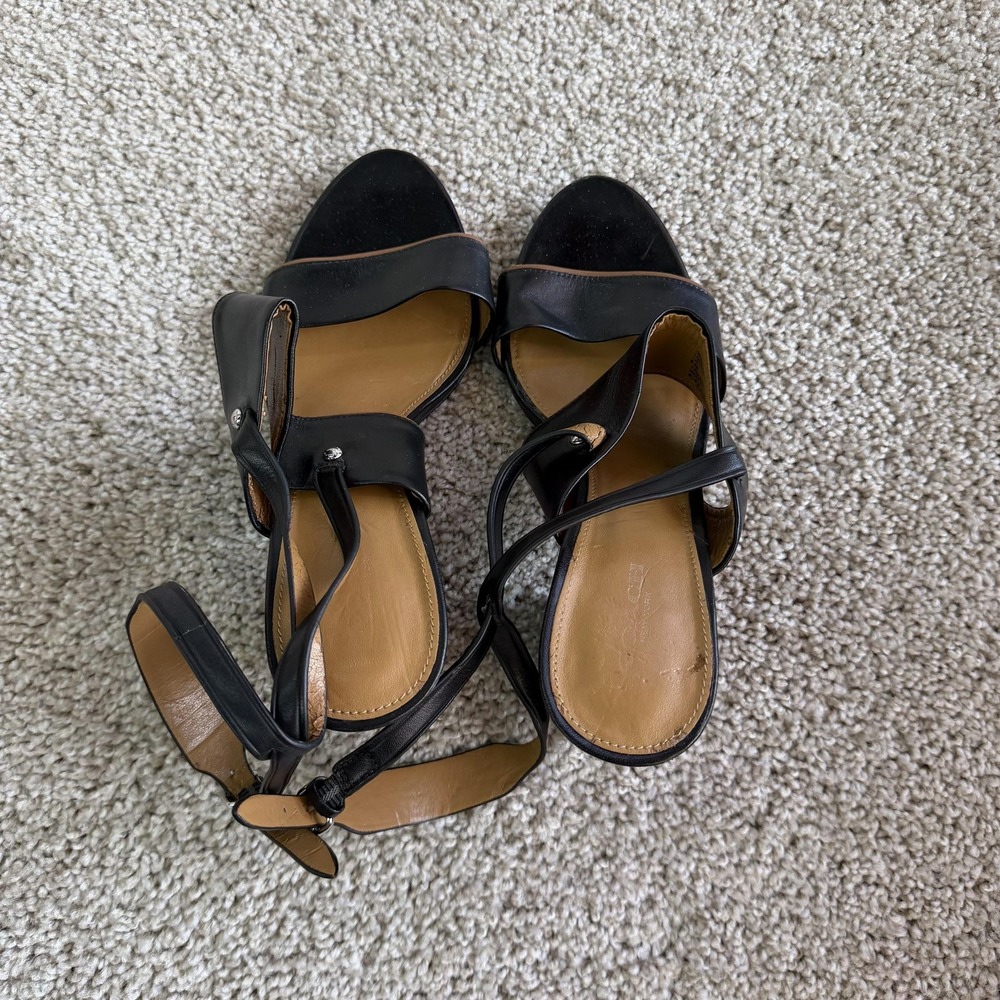 Coach Sandals Womens Size 8.5 Black Leather Strappy Block Heel Ankle Strap